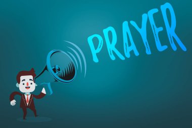 Duayı gösteren bir not yazıyorum. Yardım ya da teşekkür için resmi bir talep sunan iş fotoğrafı Takım Elbiseli Kulaklıklı Tanrı 'ya hitaben elinde ses simgesi olan bir megafon tutan adama gönderilmiştir..