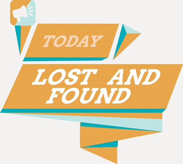 Parola che scrive "Lost And Found". Business concept per un luogo in cui gli oggetti smarriti vengono memorizzati fino a quando non vengono recuperati Quadrangolare astratto Forma Formazione Orizzontale Grafico Contorno Megafono . — Foto Stock