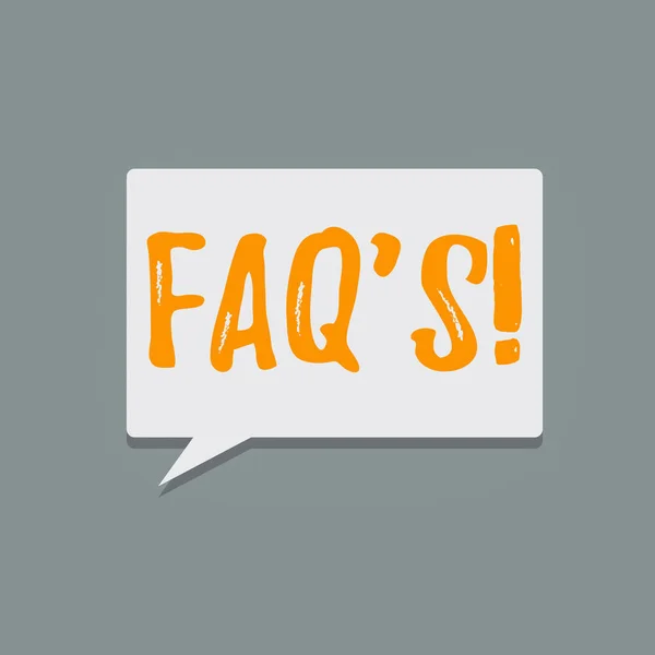 手書き文字FAQ 。特定の主題に関する質問と回答のリストを意味する概念空の長方形の形半音声固体色でバブルテキストスペース. — ストック写真