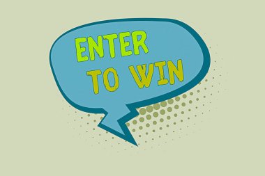 Enter To Win 'i gösteren not yazılıyor. Ticari fotoğraf sergisi ödül için değerli bir şey takas etmek Boş Oblong YarıTonlama Konuşma Baloncuğu Zigzag Kuyruğu ve Gölge.