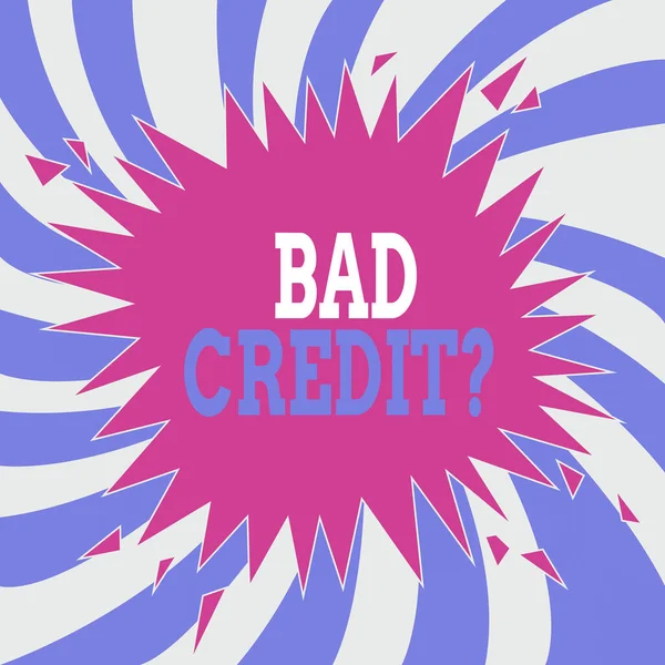 Writing note showing Bad Creditquestion. Business photo showcasing inabilityof an individual to repay a debt on time and in full Blank Exploding Cracking Breaking Speech Bubble Sound Effect on Burst. — Stock Photo, Image