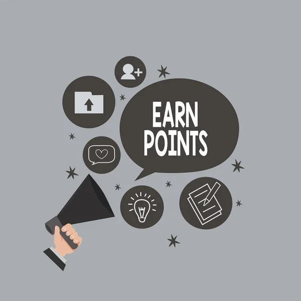 Text sign showing Earn Points. Conceptual photo getting praise or approval for something you have done Hu analysis Hand Holding Megaphone Talking Different Topic and Speech Bubble.