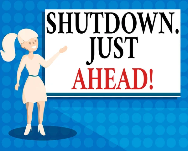 Writing note showing Shutdown Just Ahead. Business photo showcasing closing factory business either short time or forever Wo analysis Presenting Audio Visual Blank Projector Screen. — Stock Photo, Image