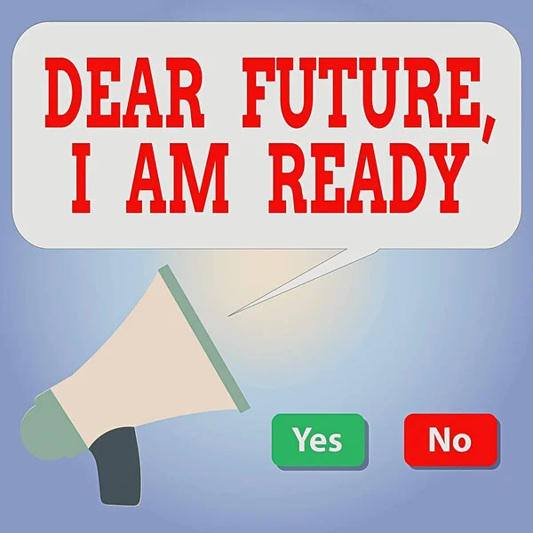 手書きテキスト執筆｜親愛なる未来私は準備ができています。コンセプトは前に移動するか、将来の選択ボタンに直面する自信を意味します。. — ストック写真