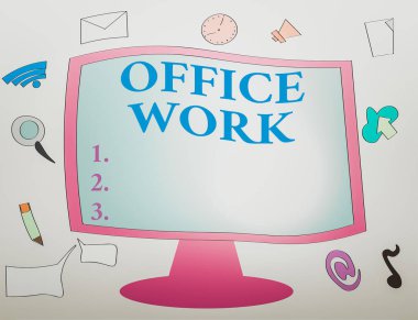 Ofis Çalışmalarını gösteren bir not yazıyorum. İlk olarak ofis ortamında olan bir çalışmayı gösteren iş fotoğrafı Web Uygulama Yazılım simgeleri Bilgisayar İzleyicisini Çevreleyen Simgeler.