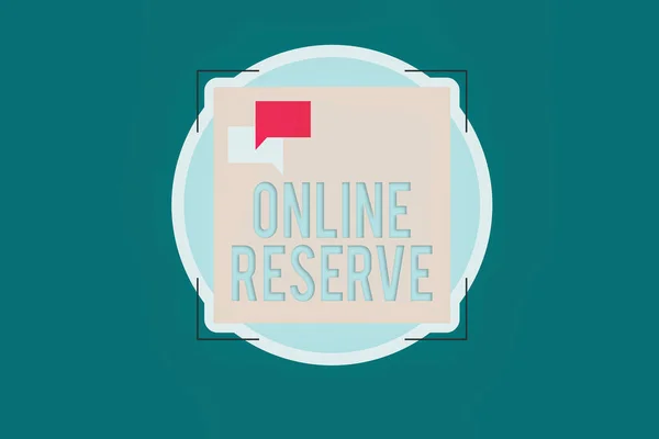 Текст для написання слів Online Reserve. Бізнес-концепція дозволяє клієнтам забронювати, перевіривши наявність двох порожніх перекриттів на порожній квадратній формі над колом . — стокове фото