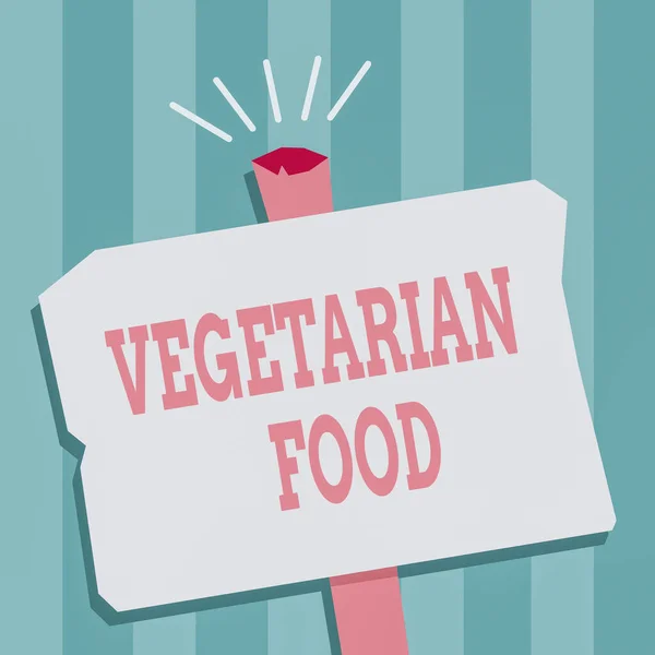 Word writing text Vegetarian Food. Business concept for refers to the cuisine that fulfills a vegan s is conditions Blank Old Weathered Signpost Geometrical Shape Halftone with One stand.