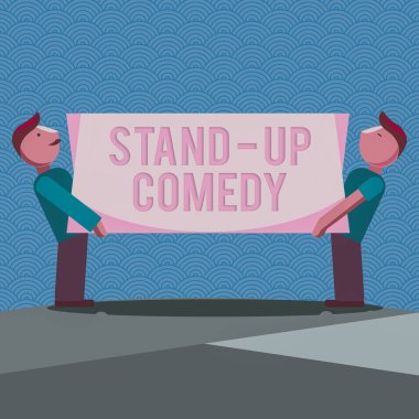 El yazısı, metin, stand up komedisi. Bir komedyenin iki tarafında dikdörtgen şeklinde boş pano taşıyan iki adamın komik öyküler okuduğu bir mizah stili..