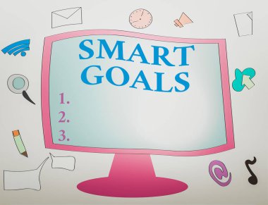 Akıllı Hedefleri gösteren not yazılıyor. Web Uygulama Yazılım simgeleri Çevreleyen Bilgisayar İzleyicisi 'nin hedef ve yönünü belirlemek için temel olarak kullanılan iş fotoğrafı görüntüleme belleği.