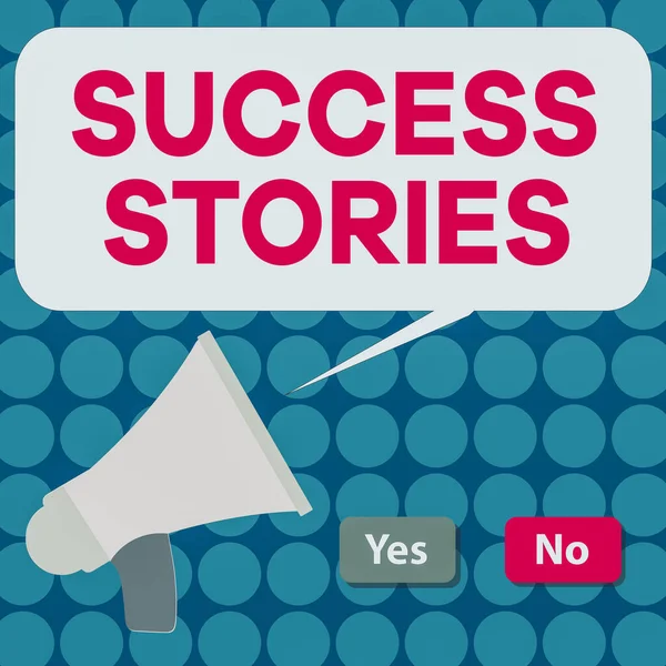 Word writing text Success Stories. Business concept for a chronicle displaying great success achieved by an individual Selection Button Green Yes and Red No with Blank Speech Bubble Megaphone. — Stock Photo, Image