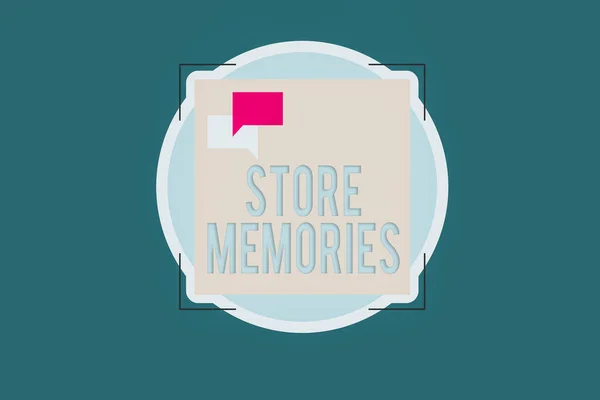 Word writing text Store Memories. Business concept for a process of inputting and storing data previously acquired Two Empty Speech Bubble Overlapping on Blank Square Shape above a Circle. — Stock Photo, Image