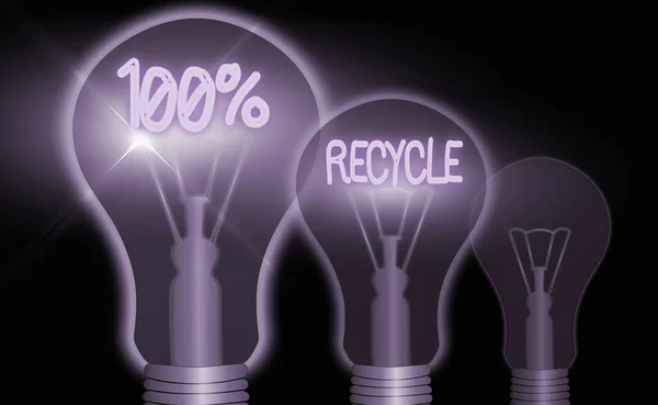Écriture manuscrite de texte 100 pour cent Recycler. Concept signifiant Ensemble de matières recyclables biodégradables, sans BPA et compostables . — Photo