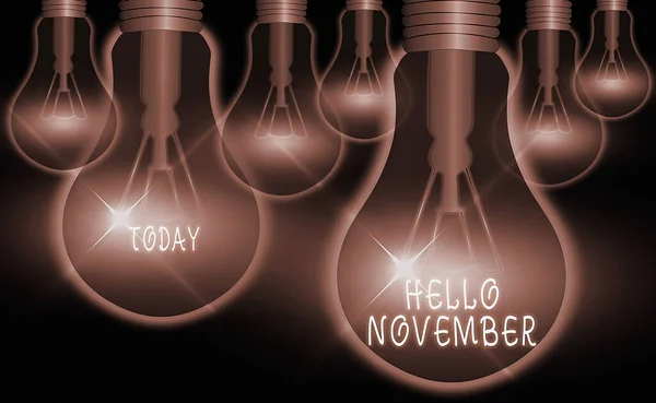 Woord schrijven tekst Hallo November. Bedrijfsconcept voor begroeting gebruikt bij het verwelkomen van de elfde maand van het jaar. — Stockfoto
