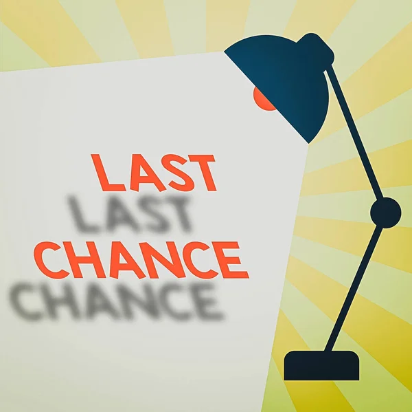 Writing note showing Last Chance. Business photo showcasing a final opportunity given to an individual with an uncertain outcome Table Pendant Lampshade Adjustable with Light Beam Ray space for Text. — Stock Photo, Image