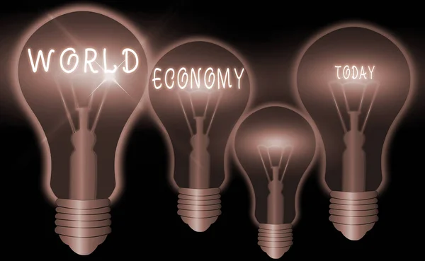 Ordskrivande text Världsekonomi. Affärsidé för internationell handel med produkter och tjänster runt om i världen. — Stockfoto