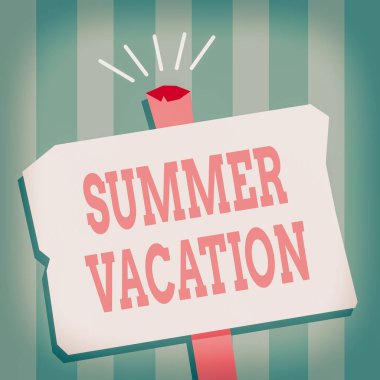 Kelime yazma yaz tatili. En sıcak sezonda geçen kısa seyahatler için iş konsepti Tek stantlı Boş Eski Yıpranmış Signpost Geometrik Şekil Yarısı.