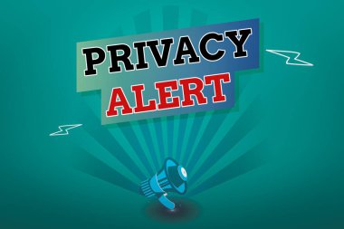 Mahremiyet Alarmını gösteren not yazılıyor. İş fotoğrafı gösterimi, kullanıcıyı verilerinizi çalma riskine karşı uyarır. Metafon Yıldırım Patlaması ve gölge ile dikdörtgen form.