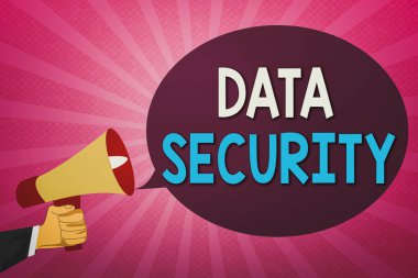 Veri Güvenliğini gösteren bir not yazıyorum. İş fotoğrafı gösterimi, yetkisiz erişim Hu Analiz El Tutma Megafonu ve Oval Konuşma Baloncuğu 'ndan kişisel verileri korudu.