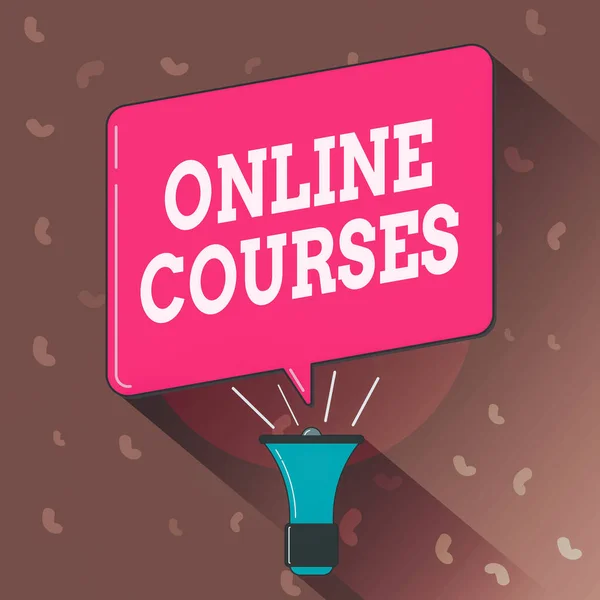 Conceptual hand writing showing Online Courses. Business photo text earning an education that is conducted over the Internet Megaphone Louder Handheld Amplifier and Blank Speech Bubble. — Stock Photo, Image