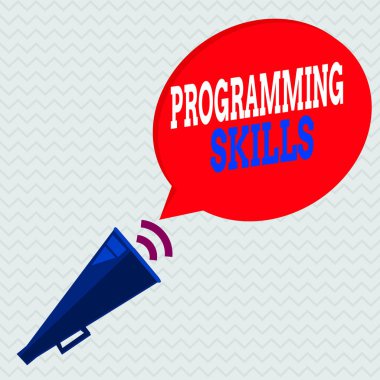 Programlama becerilerini gösteren kavramsal el yazısı. Kısıtlamalara göre programlamak için iş fotoğraflama uzmanlığı gereklidir Ses Efekti ve Yarıtonlu Konuşma Baloncuğu ile Borulu Megafon.