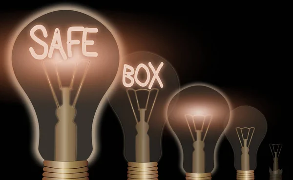 Słowo pisanie tekstu Safe Box. Koncepcja biznesowa szafki na depozyty metalowe, w której przechowywane są cenne dokumenty. — Zdjęcie stockowe