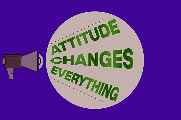 Sinal de texto mostrando Atitude muda tudo. Foto conceitual Comportamento positivo atinge o objetivo do negócio Megafone com Pitch Power Level Volume Sound Icon e Blank Circle . — Fotografia de Stock