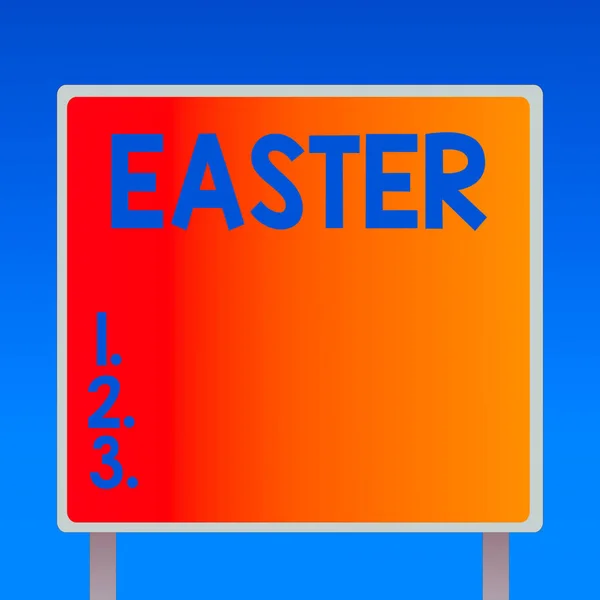 Schreibnotiz, die Ostern zeigt. Geschäftsfoto, das Feiertag darstellt, gedenkt der Auferstehung Jesu von den toten quadratischen Plakatwänden, die mit Rahmen-Border-Outdoor-Anzeige stehen. — Stockfoto