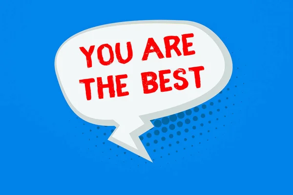 Word writing text You Are The Best. Business concept for grateful to someone who do better than anyone else Blank Oblong Halftone Speech Bubble Text Balloon with Zigzag Tail and Shade.