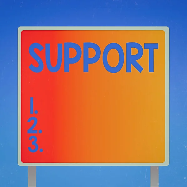 Writing note showing Support. Business photo showcasing thing that bears the weight of something or keeps it upright Square Billboard Standing with Frame Border Outdoor Display. — Stock Photo, Image