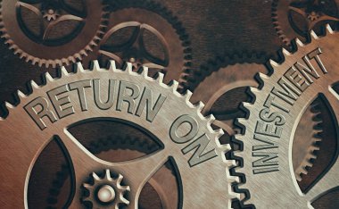 Yatırım Dönüşü 'nü gösteren kavramsal el yazısı. Mali rapor veya yatırım risk analizini inceleyen iş fotoğrafı metni.