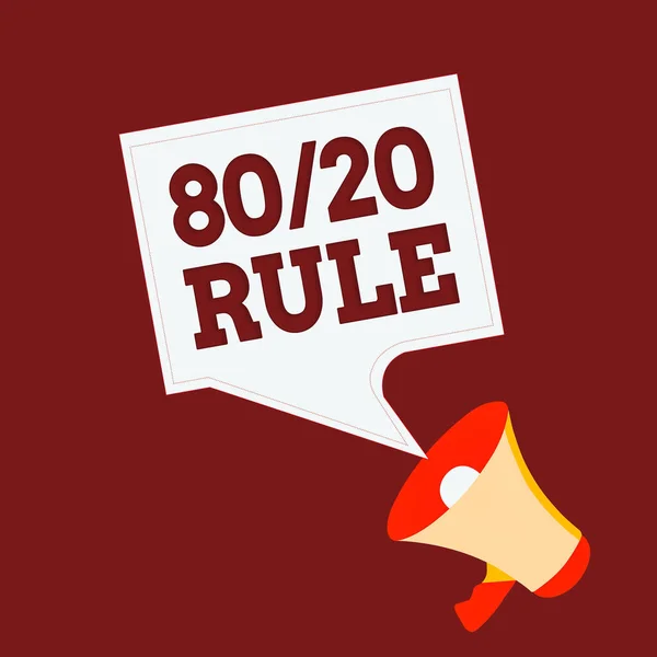 Conceptual hand writing showing 80 Or 20 Rule. Business photo text law of the vital few as effect roughly resulted from a cause Megaphone and Blank Square Speech Bubble Public Announcement.