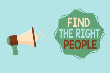 Kelime yazma metni Doğru gösterimi bul. İş dünyası konsepti iş ya da pozisyon için mükemmel bir aday seçmek Ses Düzeyi Efekti simgesi ve Boş 8 Noktalı Yıldız şekilli Megafon.