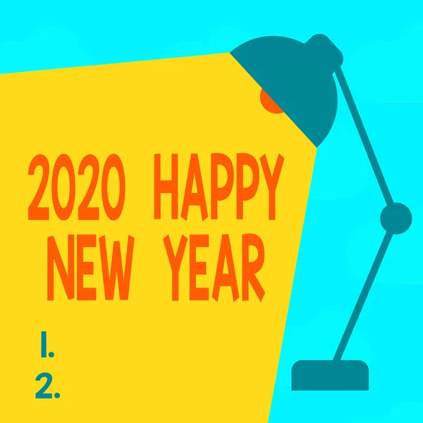 Text sign showing 2020 Happy New Year. Conceptual photo celebration of the beginning of the calendar year 2020 Table Pendant Lampshade Adjustable with Light Beam Ray space for Text. — Stock Photo, Image