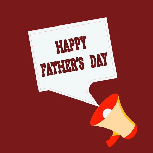 Conceptual hand writing showing Happy Fathers Day. Business photo text celebrated to show love for the patriarch of the family Megaphone and Blank Square Speech Bubble Public Announcement.
