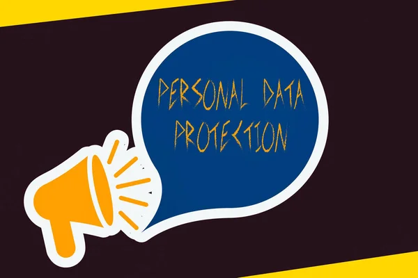 Handwriting text Personal Data Protection. Concept meaning protecting and identify an individualal information for security system Megaphone with Loudness icon and Blank Speech Bubble in Sticker Style — Stock Photo, Image