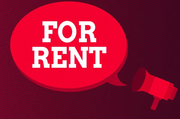 Word writing text For Rent. Business concept for Occupying an establishment currently on a lease paid periodically Megaphone make an Announcement Relay message Empty Blank Speech Balloon. — Stock Photo, Image