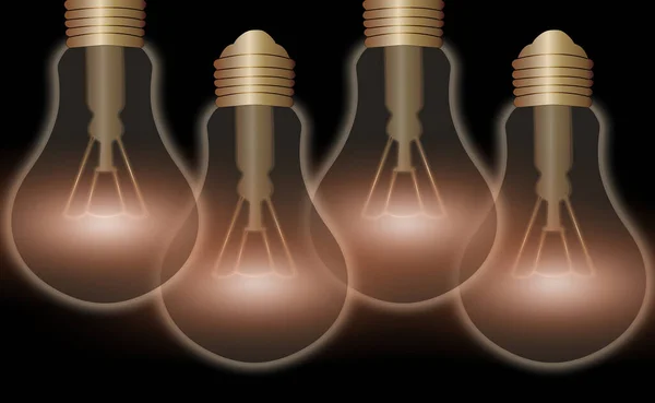 Realista y de color Vintage bombillas brillantes transparente conjunto con lámparas incluidas en la ilustración estilo Loft. Diseño Gráfico Plano, Signo de Idea, Solución, Concepto de Pensamiento . —  Fotos de Stock