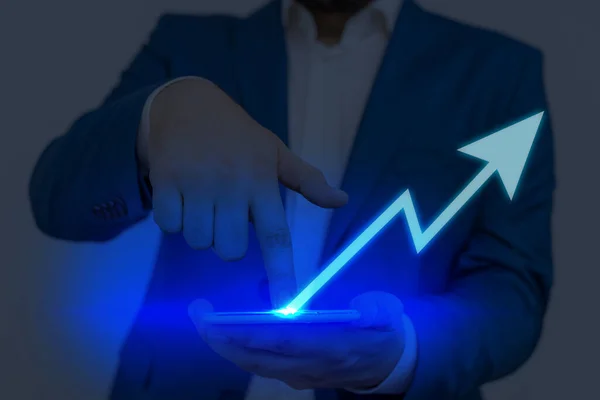 Illustration linje med pil pilespids fremadskridende bevæger sig opad Denoting visse punkter viser signifikans. Symbol Digital Chart går op Repræsenterer Succes Profit Indtægter. - Stock-foto