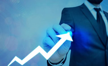 Erkek Akıllı Telefon Yükselen Eğilimler Performans Çubuğu Grafik Geliri Artırıyor. Yükselen Artan Hareket, Yükselen Finansal Hisse Çizelgesi Durum Raporu Gösteriliyor.