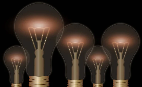 Realistische und farbige Glühbirnen Glühbirnen Transparentes Set mit enthaltenen Lampen im Loft-Stil Illustration. Flaches Grafikdesign, Ideenschild, Lösung, Denkkonzept. — Stockfoto