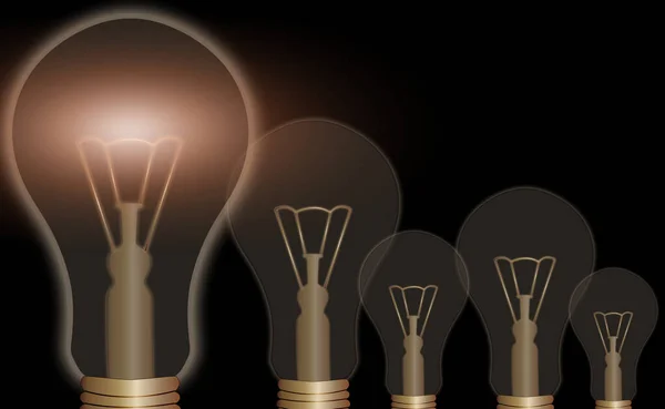 Realistisk och färgad vintage Glödande glödlampor Transparent uppsättning med medföljande lampor i Loft Style Illustration. Platt grafisk design, Idé tecken, Lösning, tänkande koncept. — Stockfoto