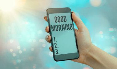 El yazısı metni. Günaydın. Kavram, mutlu gün mesajı, ilham verici bir gülümseme ve sevgi demektir..