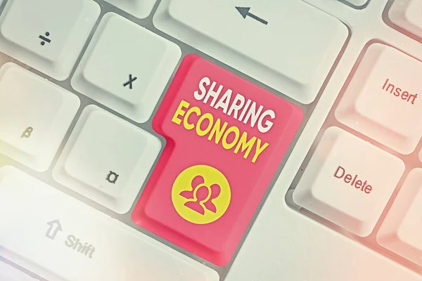 Text sign showing Sharing Economy. Conceptual photo a system where assets are shared privately between individuals.