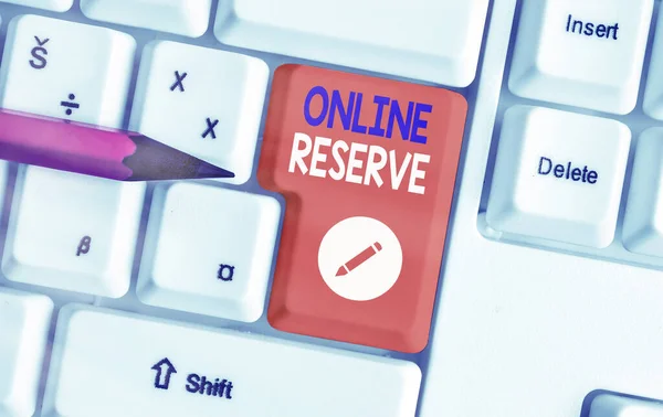 Szóírás szöveg Online Reserve. Üzleti koncepció, amely lehetővé teszi az ügyfelek számára, hogy foglaljanak a rendelkezésre állás ellenőrzésével. — Stock Fotó
