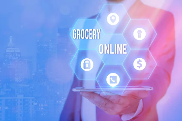 Handwriting text Grocery Online. Concept meaning digital version of supermarket accepting online ordering.