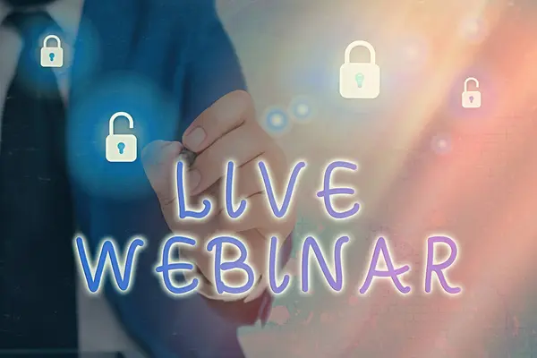 Tekstbord met Live Webinar. Conceptuele foto Internet Onderwijs Chatten op Communicatie Digitaal Web en Social. — Stockfoto