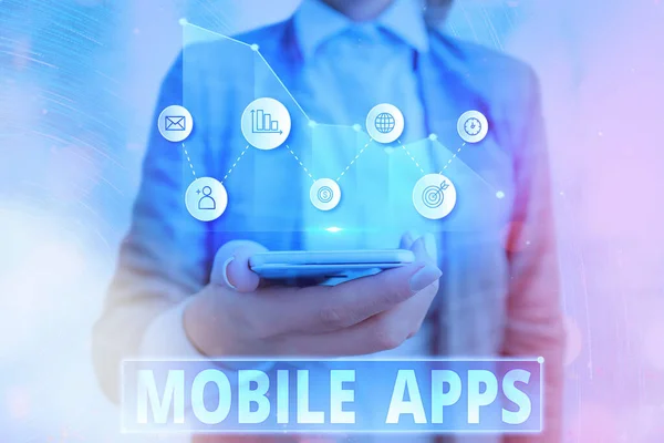 Text sign showing Mobile Apps. Conceptual photo a software application designed to run on handheld devices. — Stock Photo, Image