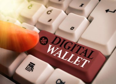 Metin işareti Dijital Cüzdanı gösteriyor. Kavramsal fotoğraf çevrimiçi işlem oluşturulmasına izin veren bir finansal hesap.
