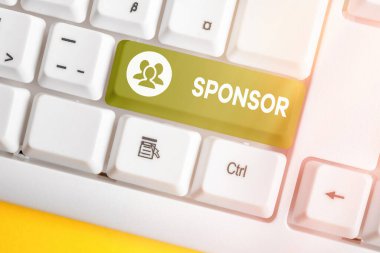 Kelime yazma yazarı Sponsor. Reklam karşılığında özel etkinlikler için fon sağlama konsepti.