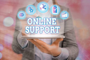 Çevrimiçi Desteği yazan el yazısı metni. Alıcıların sorunlarını çözmede yardımcı olan hizmetlerin aralığını kavrayabilmek sorundur.